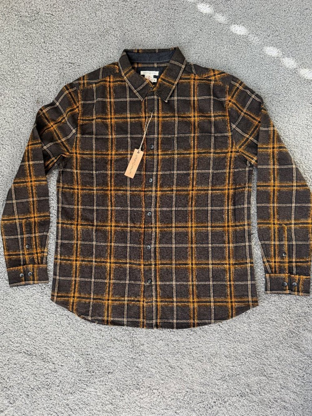 Carbon 2 Cobalt Timbers Plaid Flannel Shirt Mens M Brown Gold Windowpane NWT